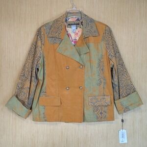 NWT Alain Weiz Sport Double Breasted Blazer Jacket Colorful Art Retro Women's 24